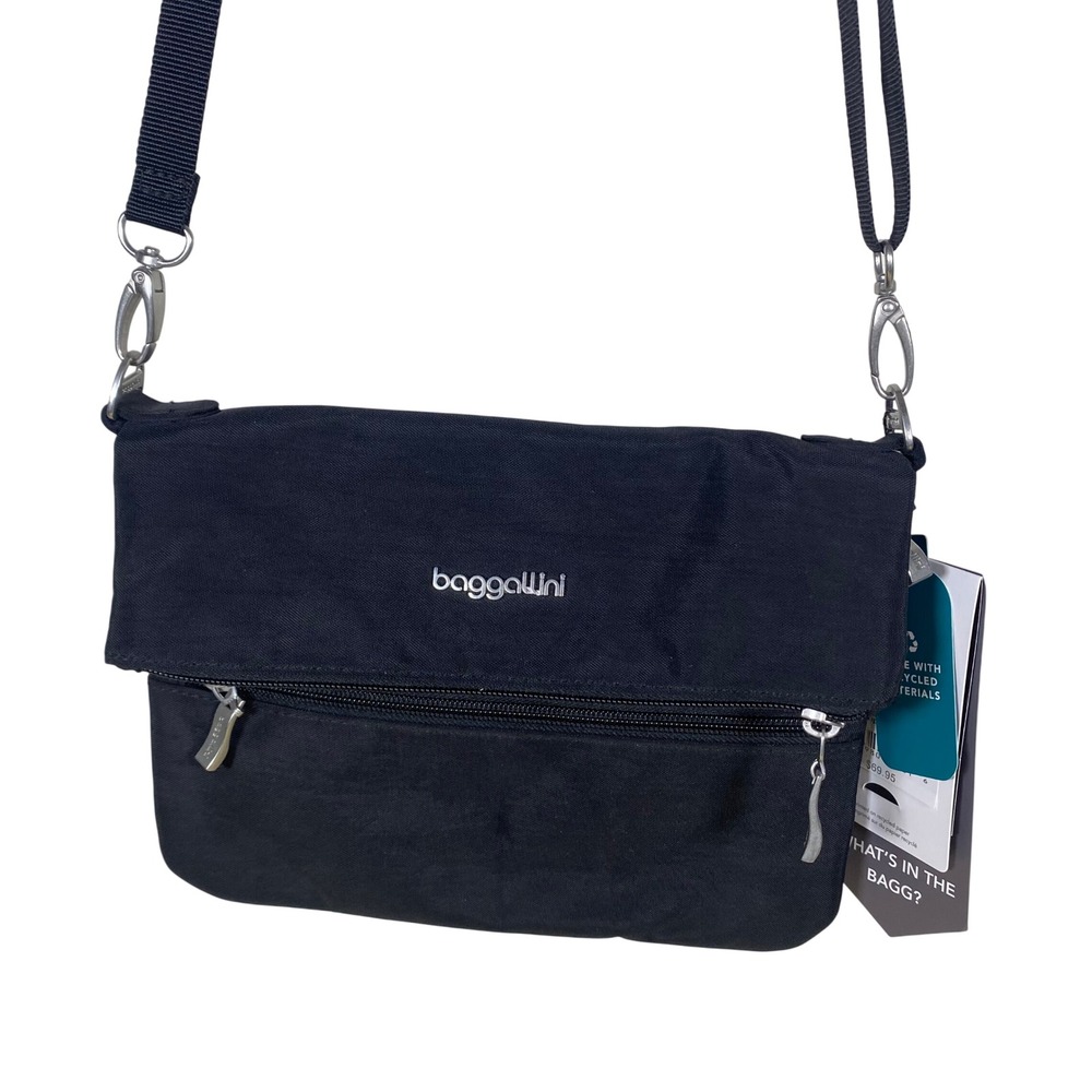 NWT Baggallini Flip Zip Crossbody Bag Black Water Resistant Recycled